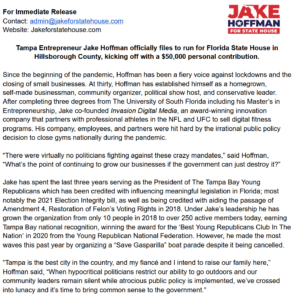 Jake Hoffman files to Run in Florida State House